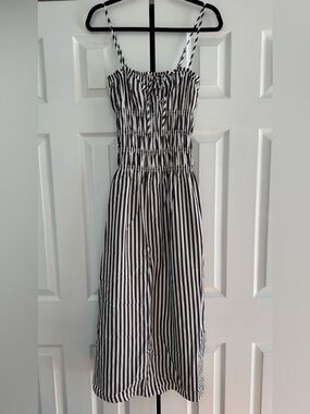 *NWT* Onia Black and White Striped Smocked Midi Dress - Bow tie bodice